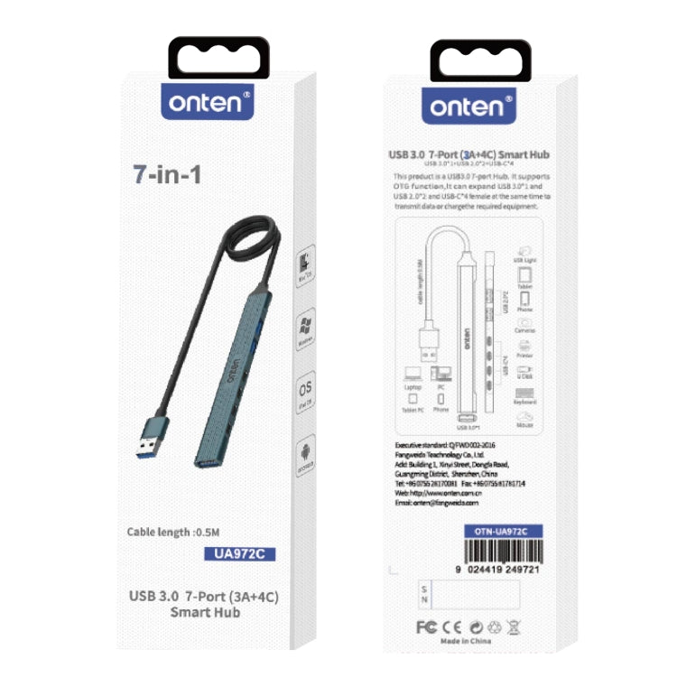 Onten UA972C 7 in 1 USB3.0 to USB3.0 + USB2.0x2 + Type-Cx4 HUB Docking Station, UA972C