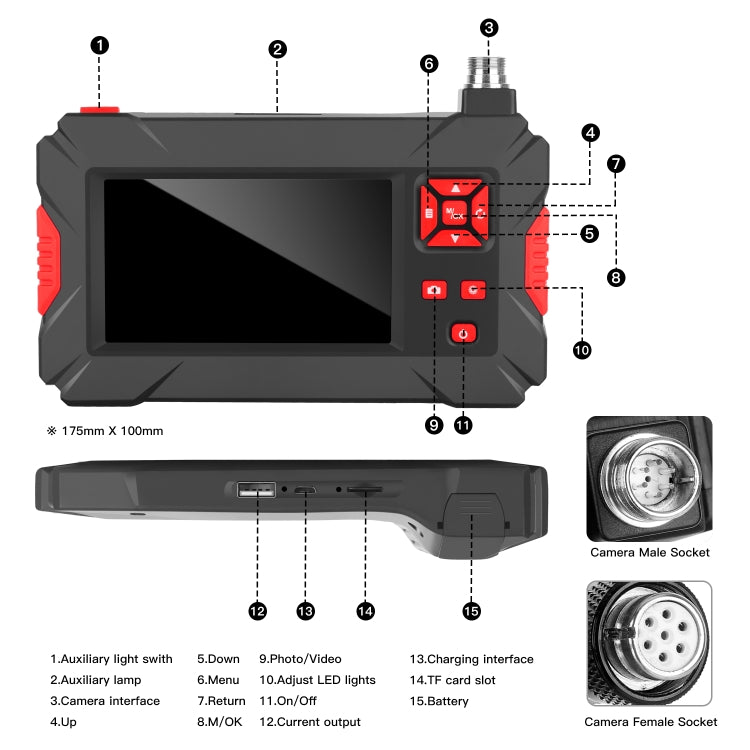 P30 8mm 1080P IP68 Waterproof 4.3 inch Screen Dual Camera Digital Endoscope, 1m Snake Tube, 3m Snake Tube, 5m Snake Tube