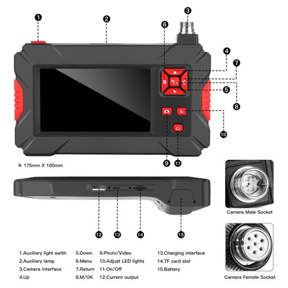P30 8mm 1080P IP68 Waterproof 4.3 inch Screen Dual Camera Digital Endoscope, 1m Snake Tube, 3m Snake Tube, 5m Snake Tube