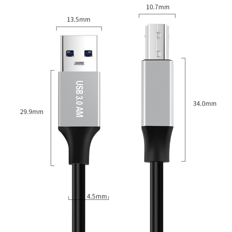 USB 3.0 A Male to USB-B Square Interface Printer Data Transmission Adapter Cable, 0.3m, 1m, 2m