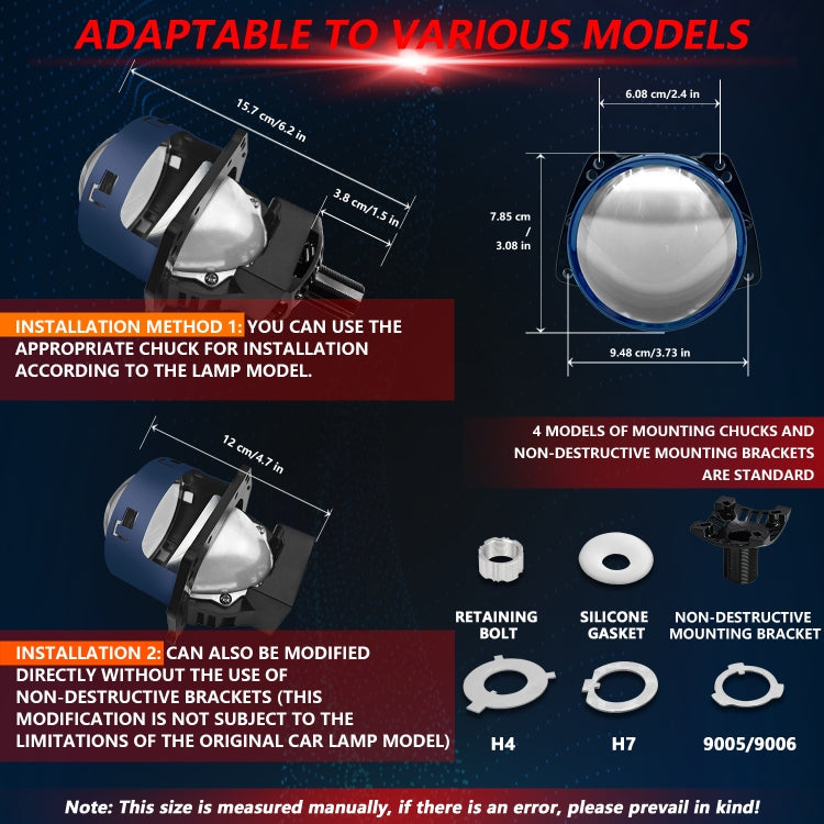 T03 Pair 3 inch Car Bifocal LED Lens Headlight, Left-hand Drive, T03