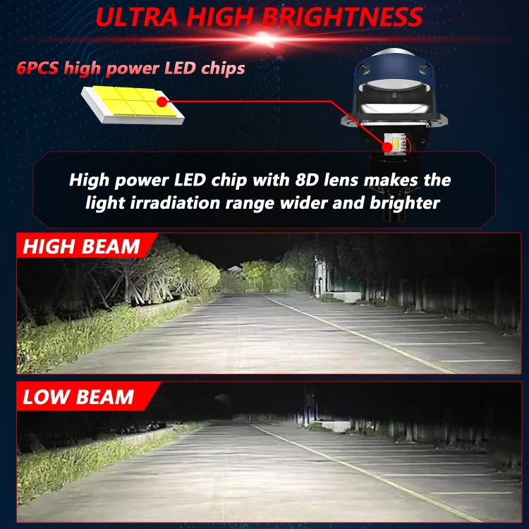 T03 Pair 3 inch Car Bifocal LED Lens Headlight, Left-hand Drive, T03