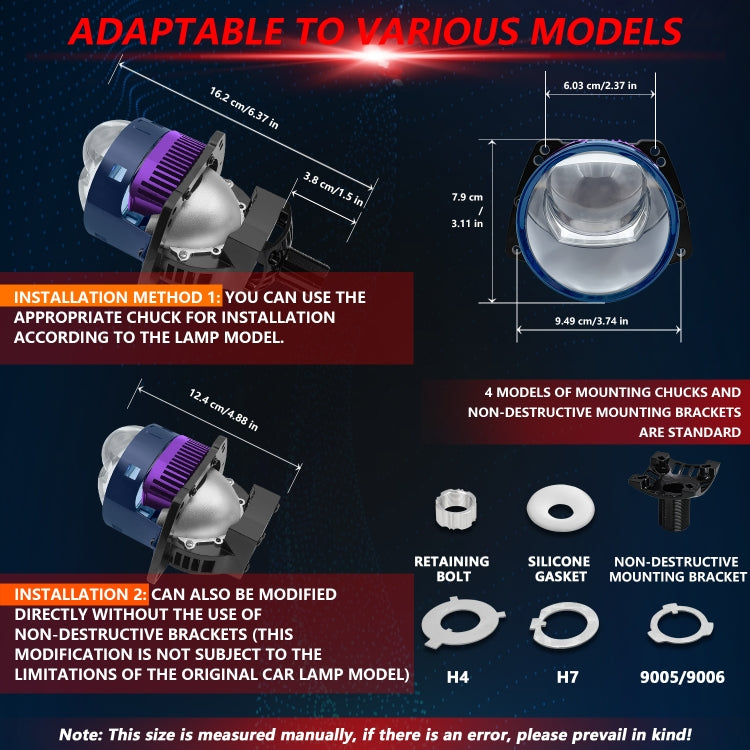 T04 Pair 3 inch Car Bifocal Matrix Light Source LED Lens Headlight, Left-hand Drive, T04