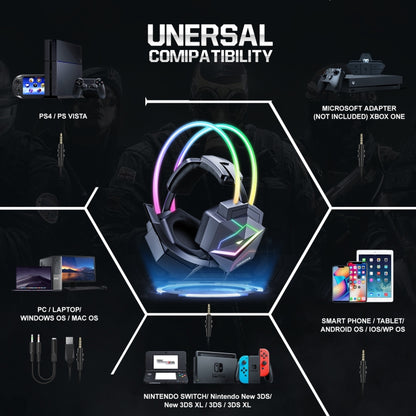 ONIKUMA X20 RGB Colorful Head-mounted Wired Gaming Earphone, Length: 1.8m, X20