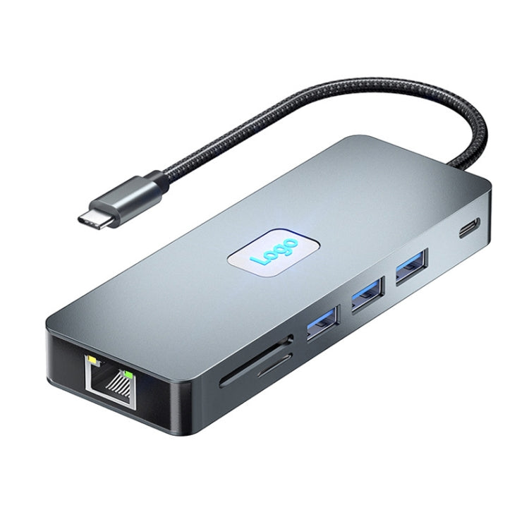 BYL-2411 11 in 1 Type-C HUB Docking Station with 3 x USB3.0, PD100W,  SD/TF, RJ45, Type-C, VGA, HDTV, 3.5mm Jack, BYL-2411