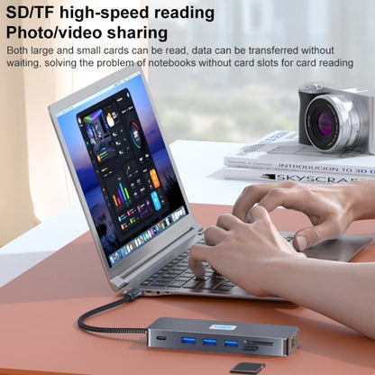 BYL-2411 11 in 1 Type-C HUB Docking Station with 3 x USB3.0, PD100W,  SD/TF, RJ45, Type-C, VGA, HDTV, 3.5mm Jack, BYL-2411