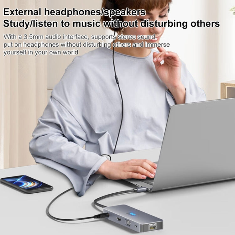 BYL-2411 11 in 1 Type-C HUB Docking Station with 3 x USB3.0, PD100W,  SD/TF, RJ45, Type-C, VGA, HDTV, 3.5mm Jack, BYL-2411