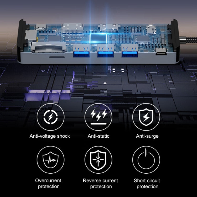 BYL-2411 11 in 1 Type-C HUB Docking Station with 3 x USB3.0, PD100W,  SD/TF, RJ45, Type-C, VGA, HDTV, 3.5mm Jack, BYL-2411