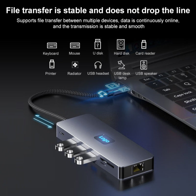 BYL-2411 11 in 1 Type-C HUB Docking Station with 3 x USB3.0, PD100W,  SD/TF, RJ45, Type-C, VGA, HDTV, 3.5mm Jack, BYL-2411