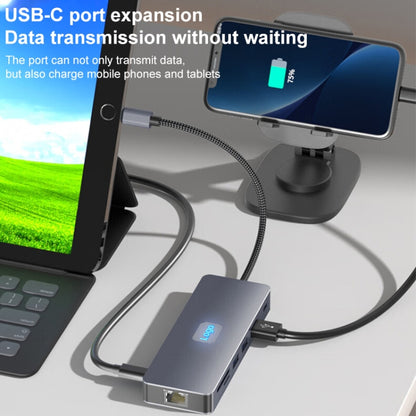 BYL-2411 11 in 1 Type-C HUB Docking Station with 3 x USB3.0, PD100W,  SD/TF, RJ45, Type-C, VGA, HDTV, 3.5mm Jack, BYL-2411