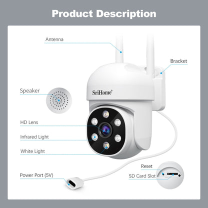 SriHome SH061 2MP 2.4G WiFi AI Humanoid Tracking Infrared Night Vision Camera, EU Plug, US Plug, UK Plug