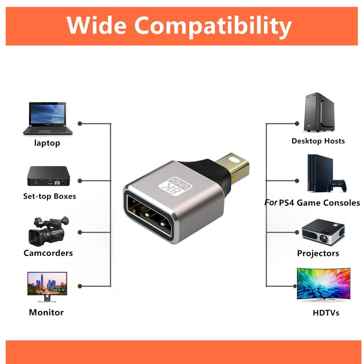 8K 60Hz Male Mini Displayport to Female Displayport Adapter DP Converter, Male Mini Displayport to Female Displayport