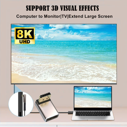 8K 60Hz PD1.4 Male Displayport to Female Displayport Adapter Converter, Up, Down, Left, Right