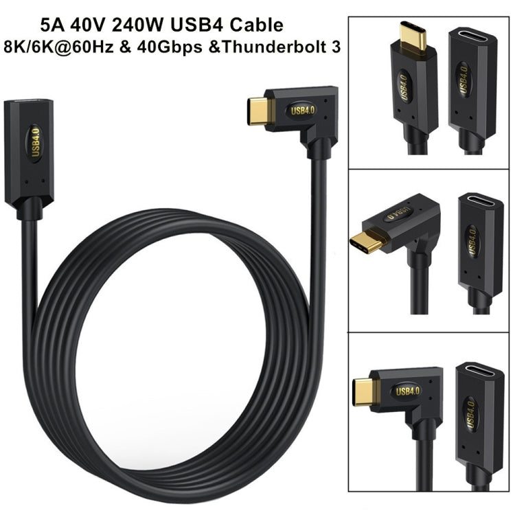 240W USB-C / Type-C Male to Female Multi-function USB 4.0 Elbow Data Extension Cable, 1m