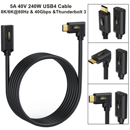 240W USB-C / Type-C Male to Female Multi-function USB 4.0 Elbow Data Extension Cable, 1m