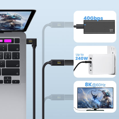 240W USB-C / Type-C Male to Female Multi-function USB 4.0 Elbow Data Extension Cable, 1m