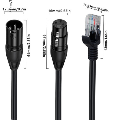 Network Extension Cable for DMX-CON Controller Series, Length: 30cm, XLR 3 Pin Male to RJ45 Male, XLR 3 Pin Female to RJ45 Male