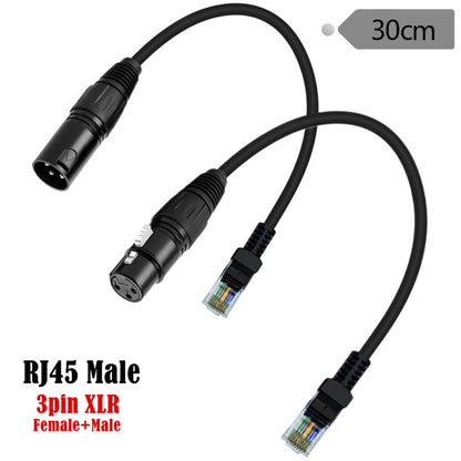 Network Extension Cable for DMX-CON Controller Series, Length: 30cm, XLR 3 Pin Male to RJ45 Male, XLR 3 Pin Female to RJ45 Male