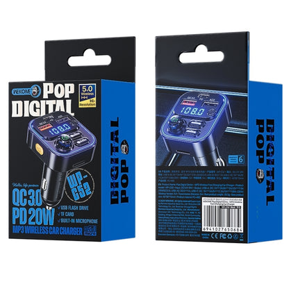 WEKOME WP-C52 Pop Digital Series MP3 Wireless Fast Charging Car Charger, WP-C52