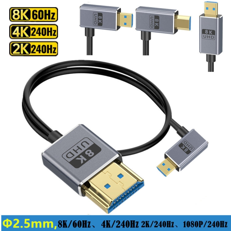 1.2m Coaxial Micro HDMI to HDMI 8K UHD 48Gbps Video Connection Cable, 120cm Right Elbow, 120cm Straight Head, 120cm Left Elbow