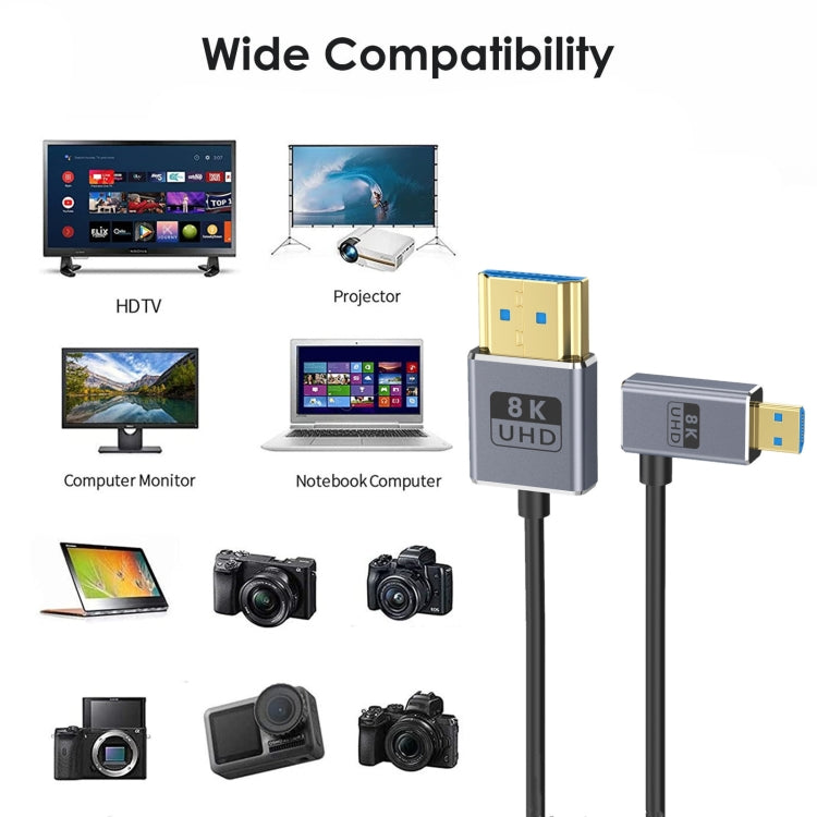 1.2m Coaxial Micro HDMI to HDMI 8K UHD 48Gbps Video Connection Cable, 120cm Right Elbow, 120cm Straight Head, 120cm Left Elbow