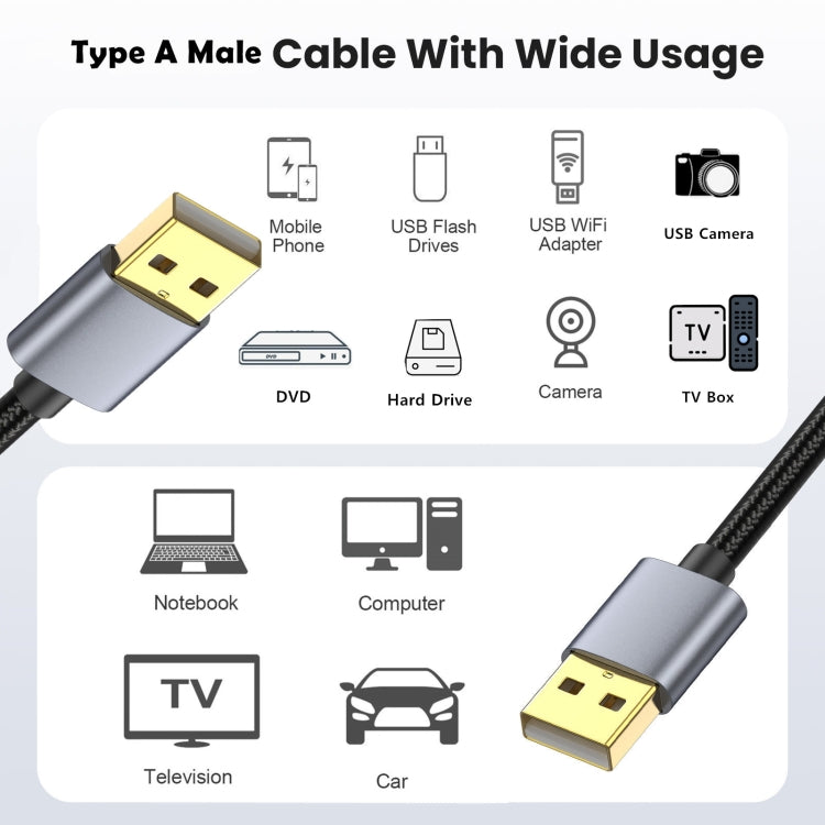 USB2.0 Male to Male Extension Data Charging Cable, 0.3m, 1.8m, 3m, 5m, 10m