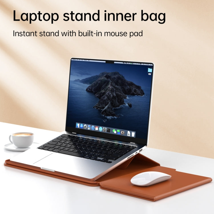 Multifunctional Laptop PU Magnetic Stand Split Liner Bag with Mouse Pad Function, 15 inch, 13-14 inch