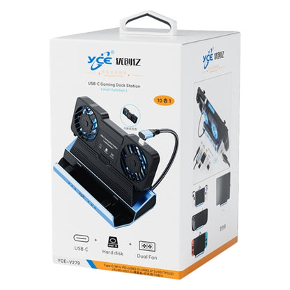 YCE-V279 10 in 1 USB-C Gaming Dock Station Hard Disk Enclosure with Detachable Fan, 10 in 1