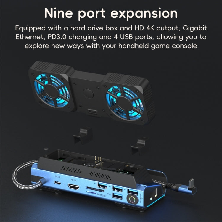 YCE-V279 10 in 1 USB-C Gaming Dock Station Hard Disk Enclosure with Detachable Fan, 10 in 1