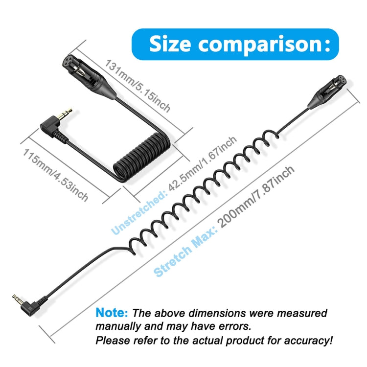 Gold Plated Connector Copper Core Right Angle Coiled Audio Cable, Length: 0.5m, 3.5mm to XLR Male, 3.5mm to XLR Female