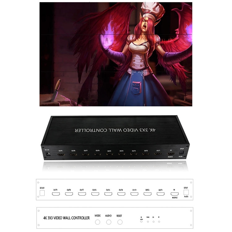 NK-BT88 4K 3x3 HDMI Video Wall Controller Multi-screen Splicing Processor with Remote Controller, UK Plug, US Plug