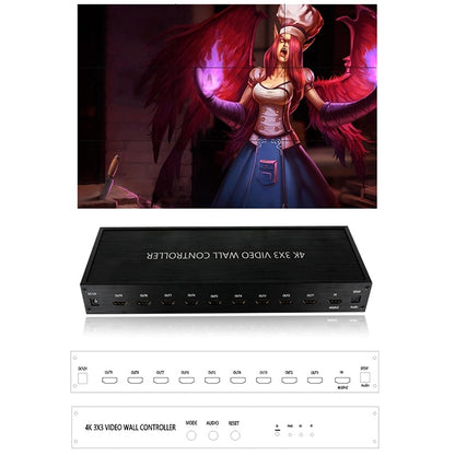 NK-BT88 4K 3x3 HDMI Video Wall Controller Multi-screen Splicing Processor with Remote Controller, UK Plug, US Plug
