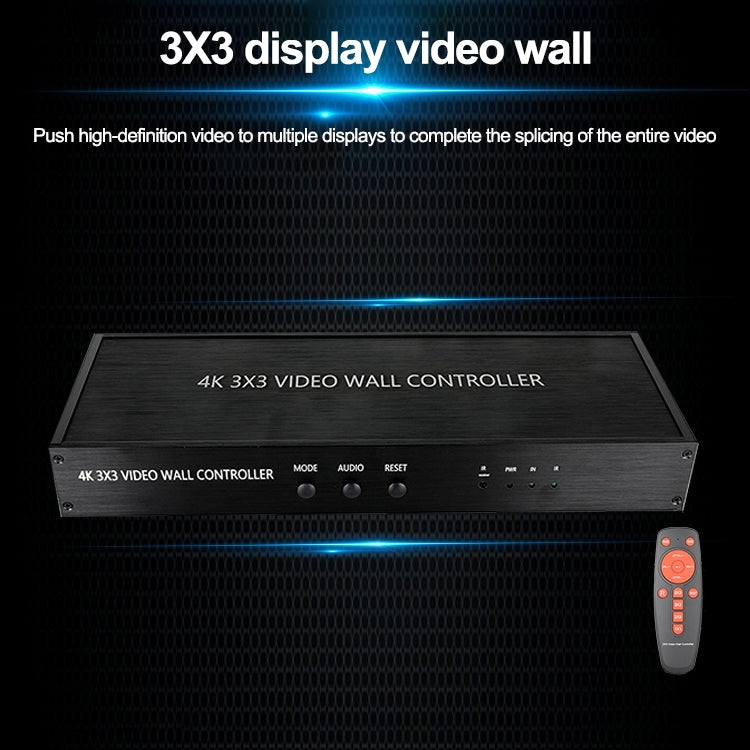 NK-BT88 4K 3x3 HDMI Video Wall Controller Multi-screen Splicing Processor with Remote Controller, UK Plug, US Plug