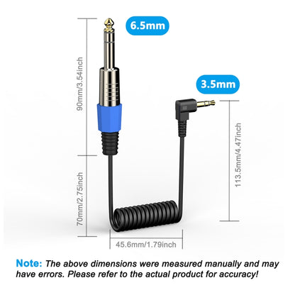 Guitar Loudspeaker Coiled 6.35mm Audio Cable, Length: 0.5m, 6.5mm to 3.5mm Elbow