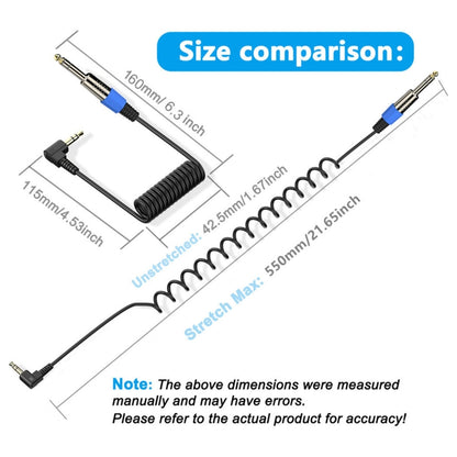 Guitar Loudspeaker Coiled 6.35mm Audio Cable, Length: 0.5m, 6.5mm to 3.5mm Elbow