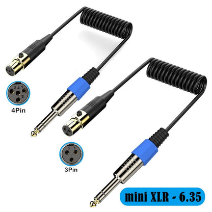 Stereo Microphone Aux Audio Cable Coiled Adapter Cable, Length: 0.5m, Mini 3 Pin XLR to 6.35mm, Mini 4 Pin XLR to 6.35mm