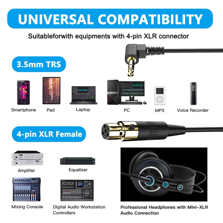 PC Camera Microphone Coiled Stereo Audio Adapter Cable, Length: 0.5m, Mini 3 Pin XLR Female to 3.5mm TRS, Mini 4 Pin XLR Female to 3.5mm TRS