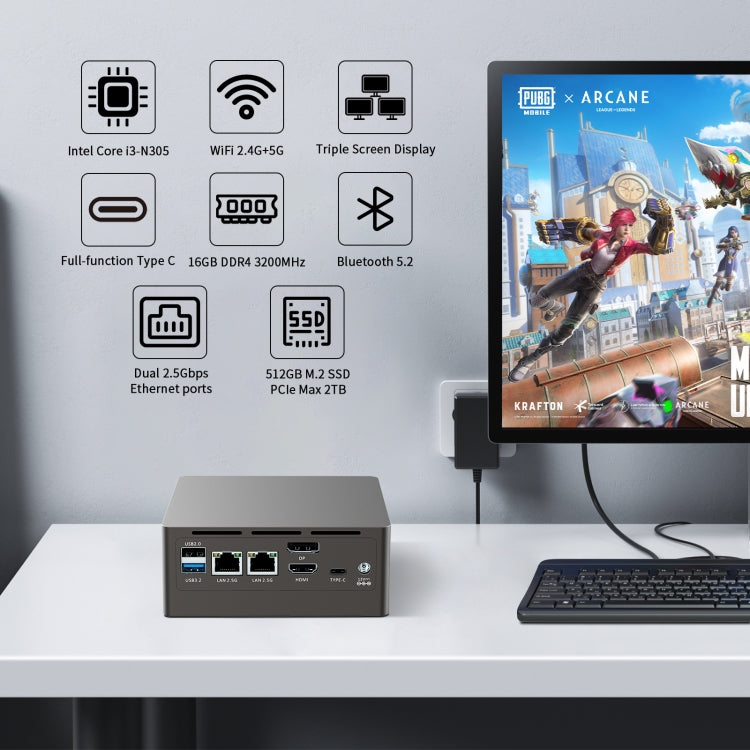Jumper N305 Mini PC, Intel Alder Lake-N N305 Octa-core 3.8GHz, RAM: 16GB, ROM: 512GB, Jumper N305
