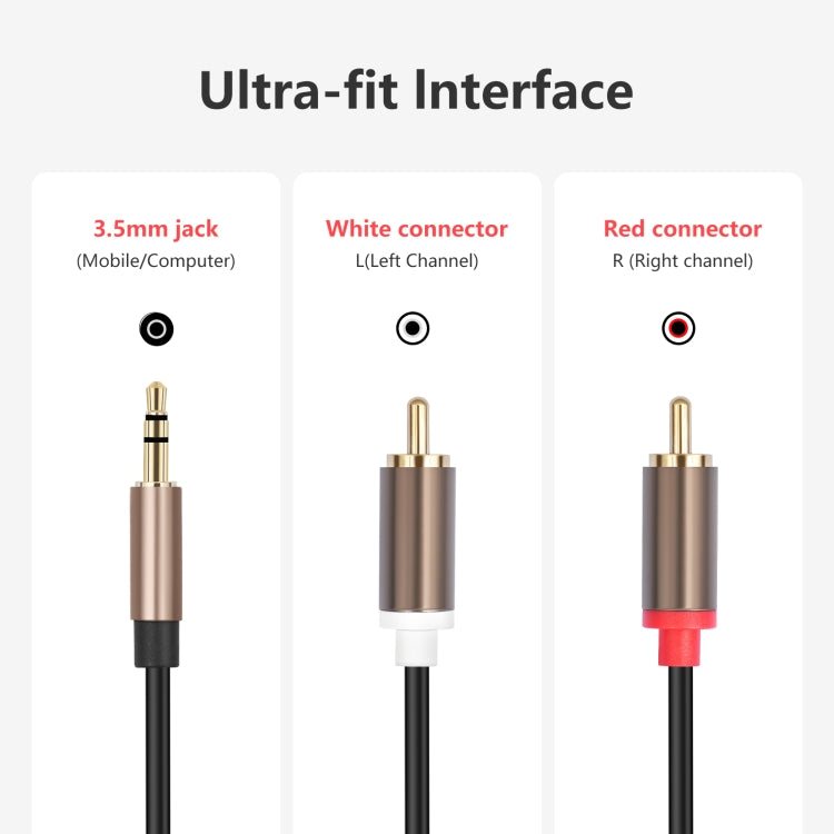 3.5mm Male to 2 RCA Male Audio Cable Amplifier Connector, 1m, 2m, 3m