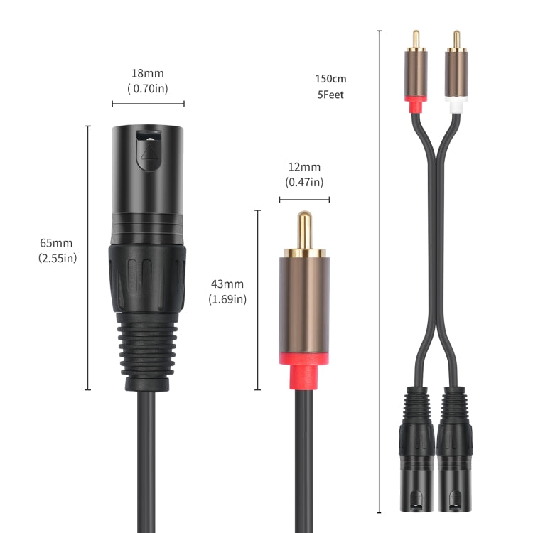 2 RCA Male to 2 XLR Male Audio Balance Cable, 1.5m, 3m