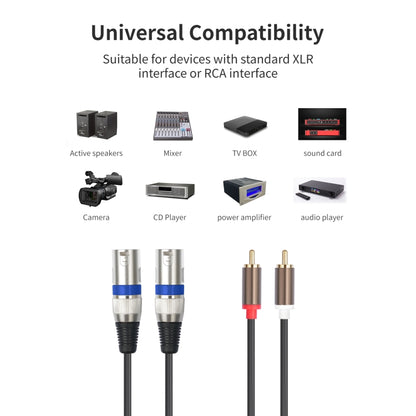2 RCA Male to 2 XLR 3pin Male Audio Cable, 1.5m, 3m