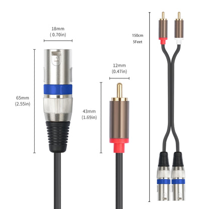 2 RCA Male to 2 XLR 3pin Male Audio Cable, 1.5m, 3m