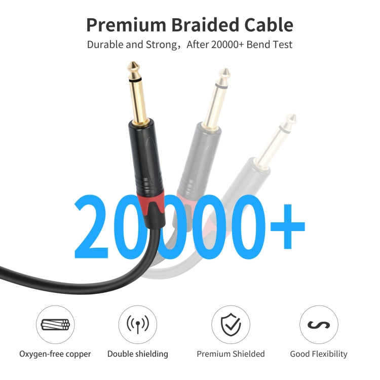 6.35mm 1/4 TRS Stereo Female to Dual Male Y-type Audio Cable, 6.35mm F to 2 x M