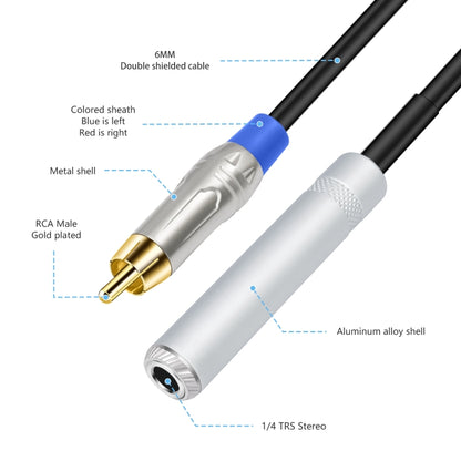 6.35mm 1/4 TRS Stereo Female to Dual RCA Male Y-type Audio Cable, 6.35mm F to 2 RCA