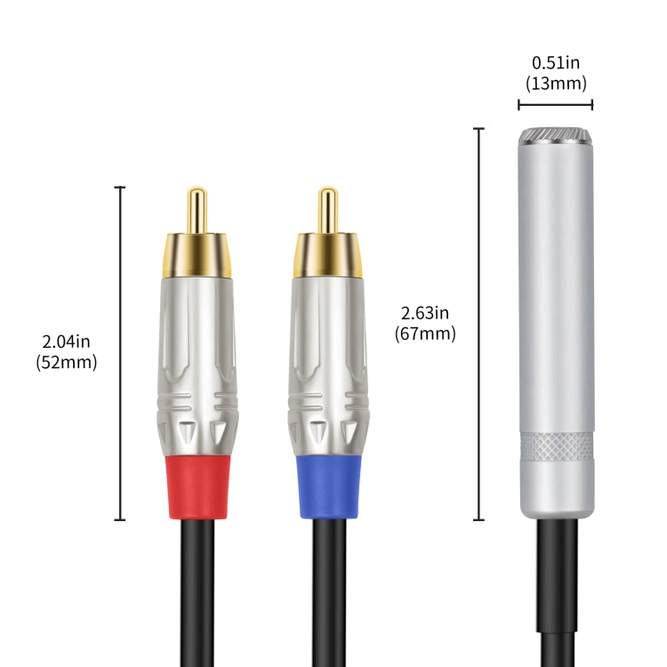 6.35mm 1/4 TRS Stereo Female to Dual RCA Male Y-type Audio Cable, 6.35mm F to 2 RCA
