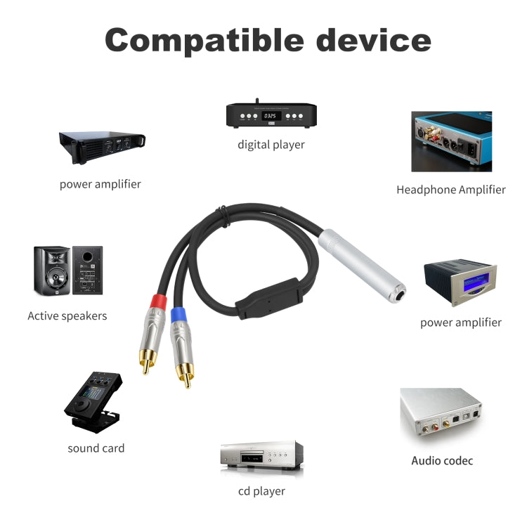 6.35mm 1/4 TRS Stereo Female to Dual RCA Male Y-type Audio Cable, 6.35mm F to 2 RCA