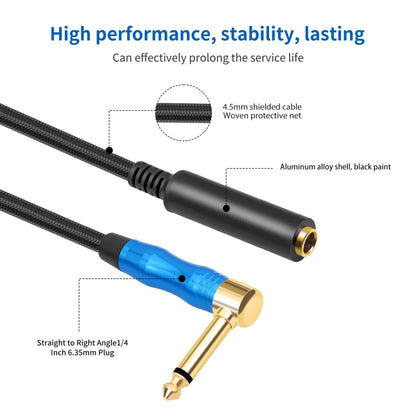 6.35mm 1/4 TRS Male Mono Elbow to Female Electric Guitar Audio Cable, 0.3m, 1m, 1.8m