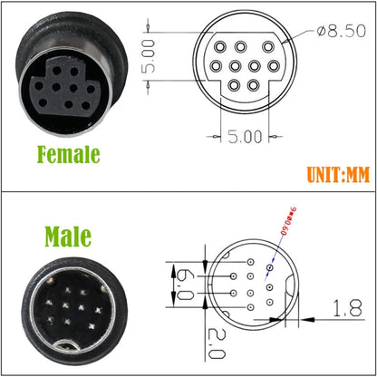 Double Curved mini DIN 9 Pin TV Audio Adapter Cable, 0.5m, 1.8m, 3m