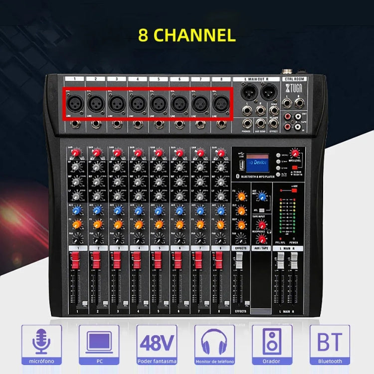 XTUGA CT80X 8-Channels Audio Mixer DJ Mixing Console with 48V Power Supply, CT80X