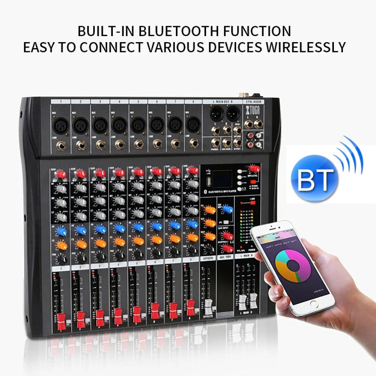 XTUGA CT80X 8-Channels Audio Mixer DJ Mixing Console with 48V Power Supply, CT80X
